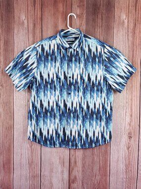 Tommy Bahama Mens Large Marcello Mosaic IslandZone Camp Shirt Blue Silk Blend